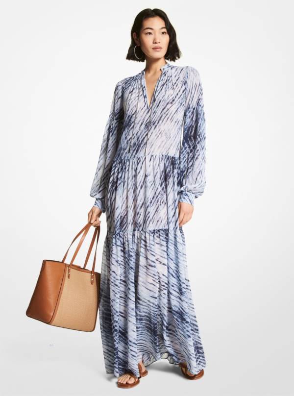 Damske Saty Michael Kors Wave Print Georgette Caftan Modre - Oblecenie Michael Kors Slevy | DZLBF-8407